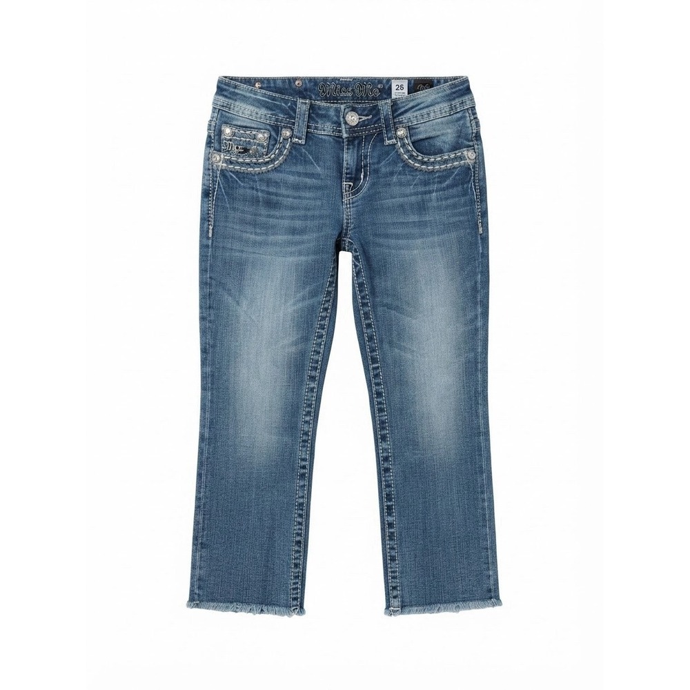 Miss Me Cropped Jeans 26 Low Rise Western Bling Womens Blue Denim